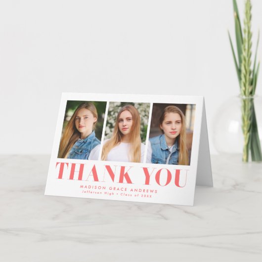 Gewoon oud koraal 3 Foto Afstuderen Bedankkaart (Voorkant)