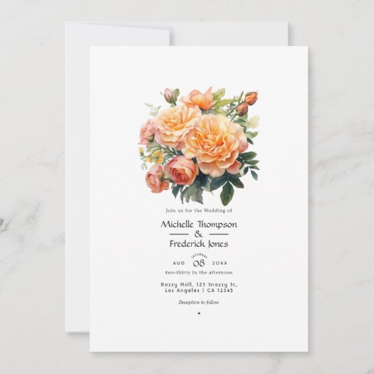 Gewoon peachy bloemenbruiloft kaart (Voorkant)