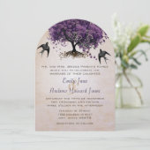 Gewoon Peachy Paars Heart Leaf Tree Wedding Kaart (Staand voorkant)