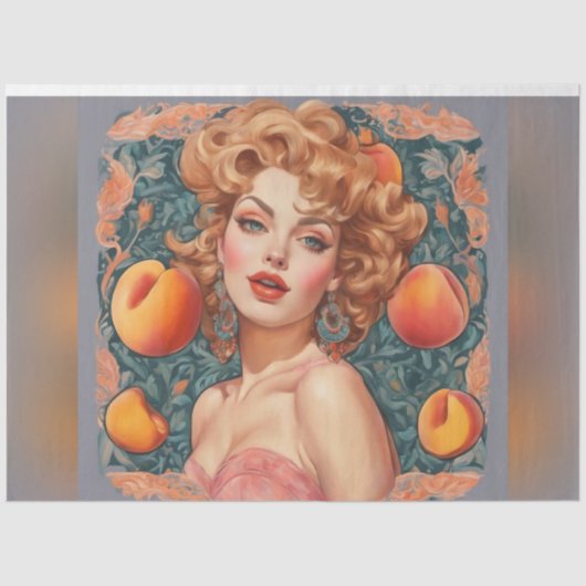 Gewoon Peachy  Retro Vrouw Decoupage Papier (Voorkant)