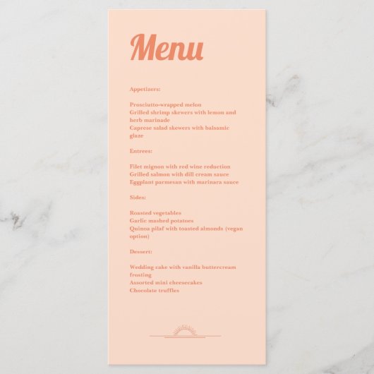 Gewoon Peachy Wedding Menu (Voorkant)