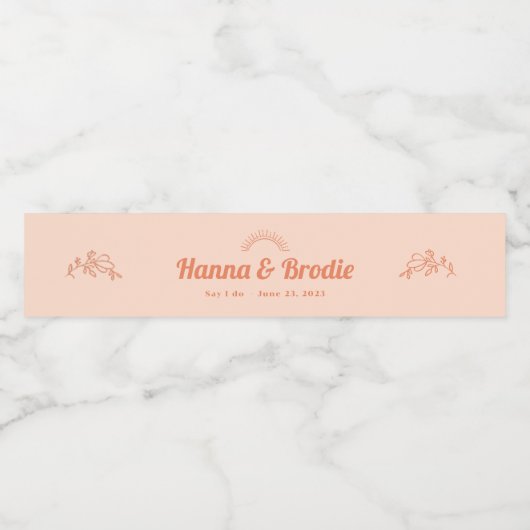 Gewoon Peachy Wedding Waterfles Etiket (Enkel label)