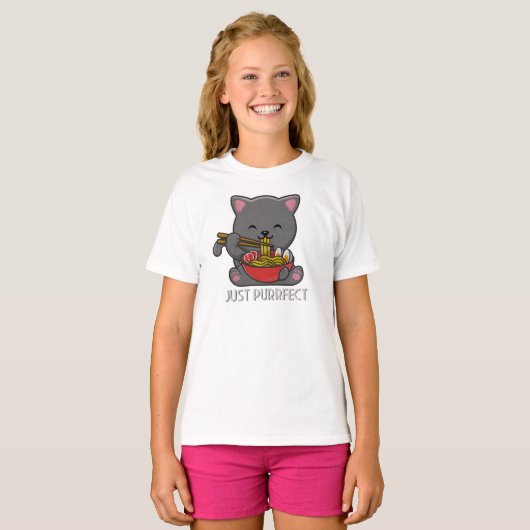 Gewoon pekel - Kat Eating Ramen T-Shirt (Voorkant volledig)