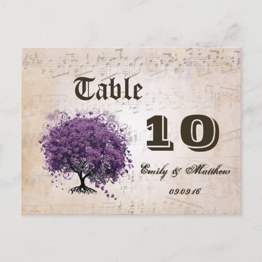 Gewoon Perzik Paarse Hartblad Boom Tafel Nummer Briefkaart (Voorkant)
