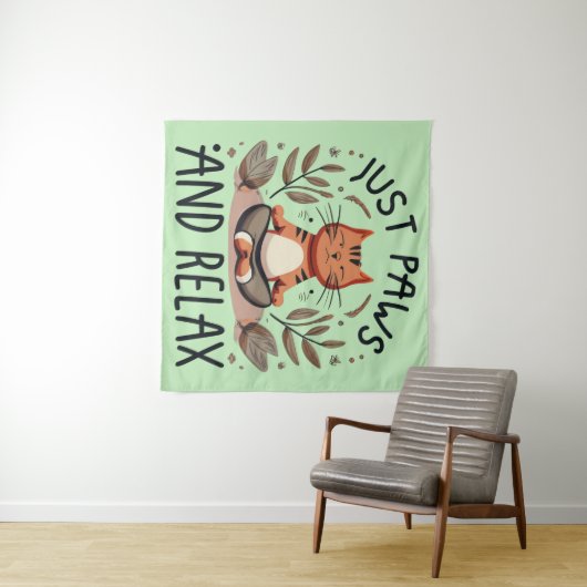 Gewoon poten en ontspannen yoga kat wandkleed (In Situ (horizontaal))