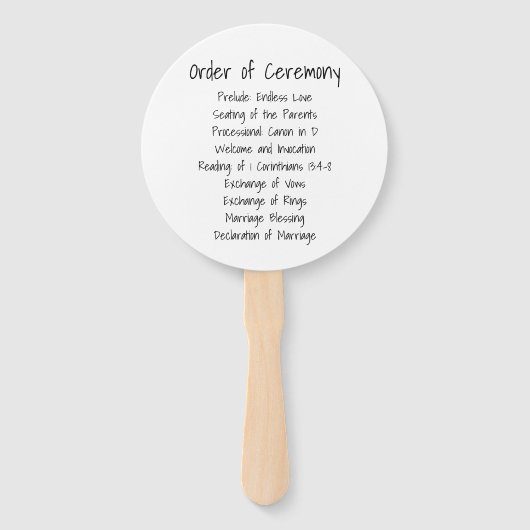 Gewoon programma voor zwarte en witte bruiloft handwaaier (Achterkant)