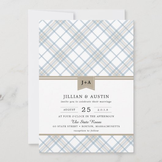 Gewoon Pset Blue en Tan met Monogram Weddenschap Kaart (Voorkant)