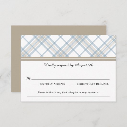 Gewoon Pset Blue en Tan Wedding RSVP (Voorkant / Achterkant)