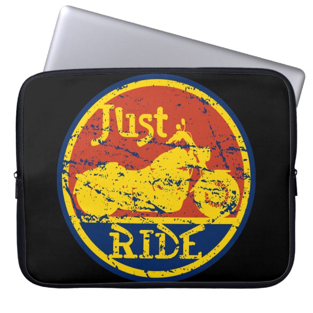 Gewoon Ride Motorcycli Red Blue en Geel Laptop Sleeve (Voorkant)