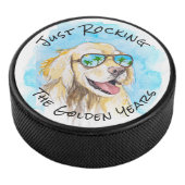 Gewoon rocken de gouden jaren grappige Pun pensioe Hockey Puck (3/4)