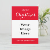 Gewoon rode familiefoto Vrolijk Kerstfeest Feestdagenkaart (Staand voorkant)