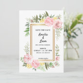 Gewoon Romantisch Roze Roos Bloem Flora Bruiloft Save The Date (Staand voorkant)