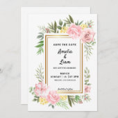 Gewoon romantisch roze roos bloemenflora bruiloft save the date (Voorkant / Achterkant)