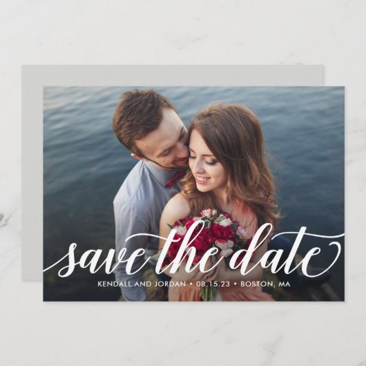 Gewoon romantische bewerkbare kleur Sla de datum K Bedankkaart (Voorkant / Achterkant)