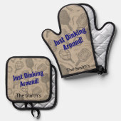 Gewoon rond gepersonaliseerd cadeau dineren ovenwant & pannenlap set (Voorkant / Achterkant)