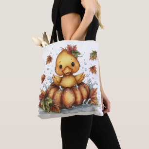 Gewoon rondhangen, Herfst Eend Spelend In Pompoen Tote Bag