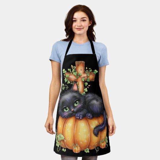 Gewoon rondhangen, kitten rusten in pompoen schort (Gedragen)