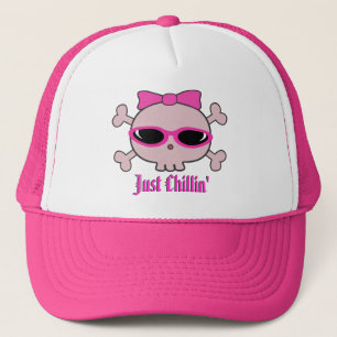 Gewoon roze Cartoon schedel met zonnebril Trucker Pet