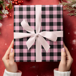 Gewoon Roze Chevron Buffalo Plaid Kerst Inpakpapier Vel