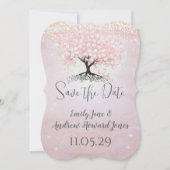 Gewoon roze hart blad boom sprookjesachtige bruilo kaart (Voorkant)