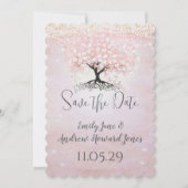 Gewoon roze hart blad boom sprookjesachtige bruilo kaart (Voorkant)