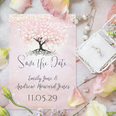 Gewoon roze hart blad boom sprookjesachtige bruilo kaart