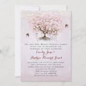 Gewoon Roze Hartblad Boom Liefdesvogel Bruiloft Kaart (Voorkant)