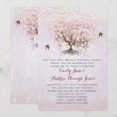 Gewoon Roze Hartblad Boom Liefdesvogel Bruiloft Kaart (Voorkant / Achterkant)