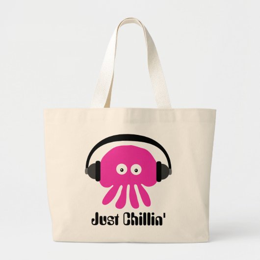 Gewoon roze kwal met hoofdtelefoon grote tote bag (Voorkant)