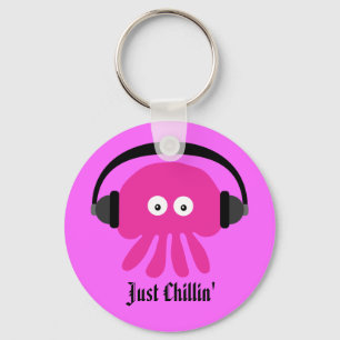 Gewoon roze kwal met hoofdtelefoon sleutelhanger