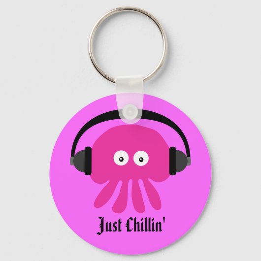Gewoon roze kwal met hoofdtelefoon sleutelhanger (Voorkant)