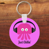Gewoon roze kwal met hoofdtelefoon sleutelhanger (Voorkant)