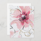 Gewoon roze | Waterverf Floral Briefkaart (Voorkant / Achterkant)
