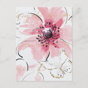 Gewoon roze   Waterverf Floral Briefkaart