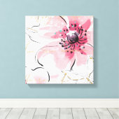 Gewoon roze | Waterverf Floral Canvas Afdruk (Insitu (Houten vloer))
