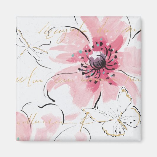 Gewoon roze | Waterverf Floral Magneet (Voorkant)