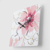 Gewoon roze | Waterverf Floral Vierkante Klok (Hoek)