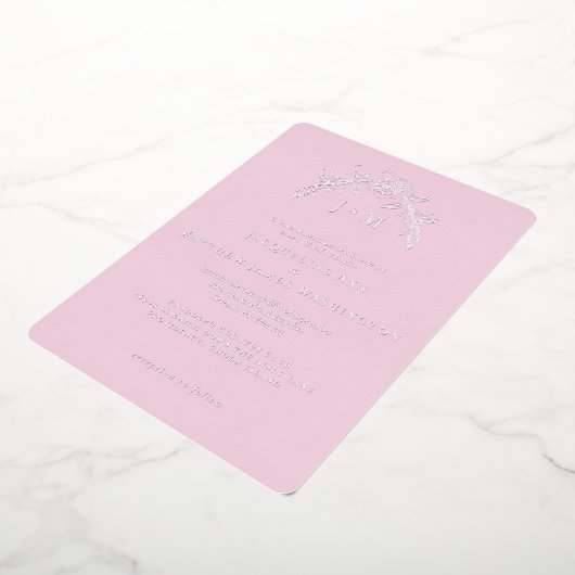 Gewoon roze  zilver folie uitnodiging (Gedraaid)