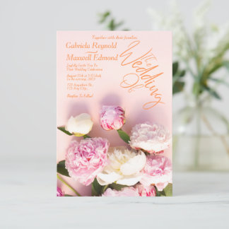 Gewoon Rozen roze pioen bloemenbruiloft Kaart