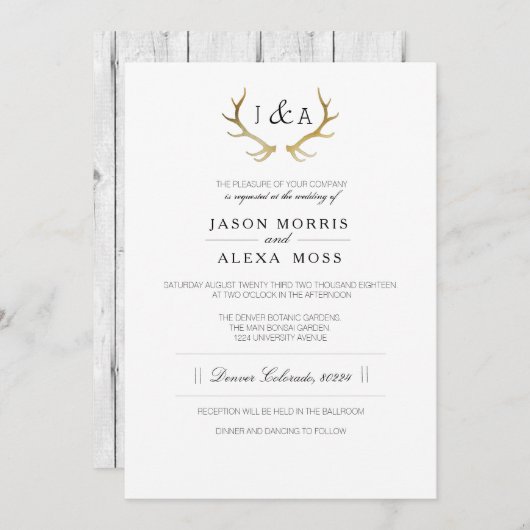 Gewoon rustiek goud gewei | Elegante bruiloft Kaart (Voorkant / Achterkant)