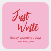 Gewoon Schrijven Valentijn Roze Rood Aangepast Vierkante Sticker (Voorkant)