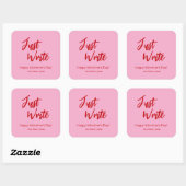 Gewoon Schrijven Valentijn Roze Rood Aangepast Vierkante Sticker (Vel)