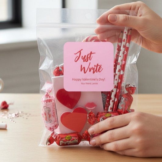 Gewoon Schrijven Valentijn Roze Rood Aangepast Vierkante Sticker