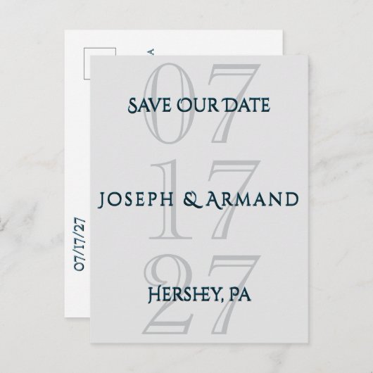 Gewoon Silver Save the Date Briefkaart (Voorkant / Achterkant)