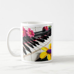 Gewoon Spelen   Piano en Kleurrijke Bloemen Koffiemok