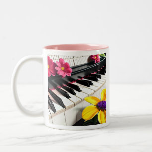 Gewoon Spelen   Piano en Kleurrijke Bloemen Tweekleurige Koffiemok