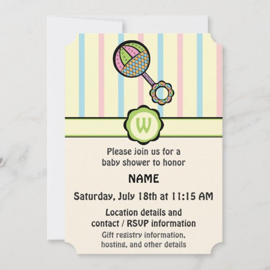 Gewoon Sweet Rattle Baby shower Uitnodiging (Voorkant)