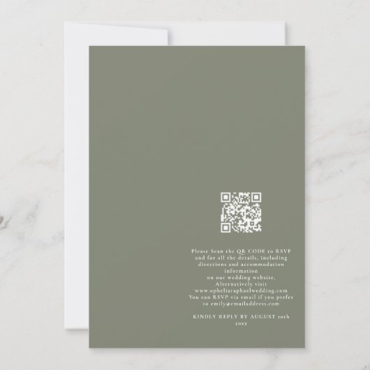 Gewoon Tekst Sage Green QR Code Bohemian Bruiloft Kaart (Achterkant)