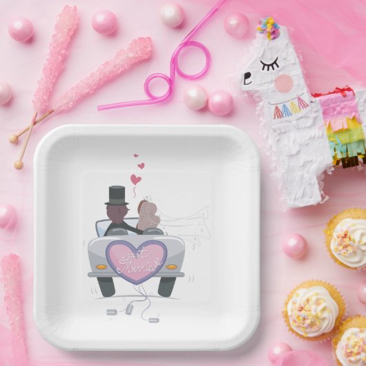 Gewoon trouwen met koppel wegrijden papieren bordje (Feest)