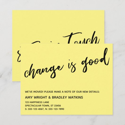 Gewoon veranderen is goed Geel Nieuw Adreskaart Notitiekaartje (Voorkant / Achterkant)